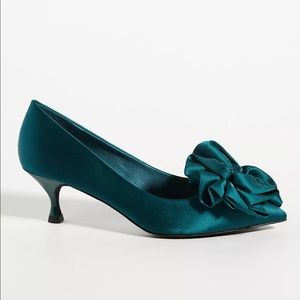 Jeffrey Campbell Satin Kitten Heels-Dark Green